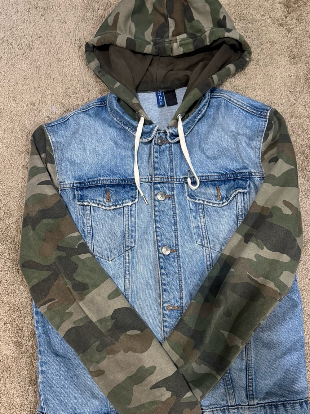 H&M Olive Green Hooded Denim-Lined Jacket